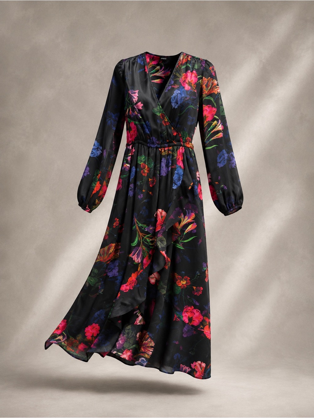 INC International Concepts Black Maxi Dress with Multicolor Floral Print